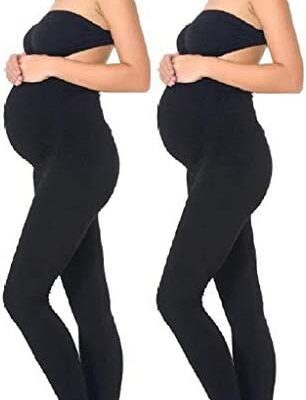 Chaconka Lot de 2 leggings de maternité sans couture Leggings de maternité décontractés de maternité Pantalons de yoga Pantalons de maternité extensibles