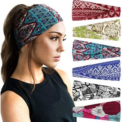 DRESHOW 6 pièces bandeau femme Boho élastique bandeau pour filles rétro Hijab accessoires cheveux pour Yoga course