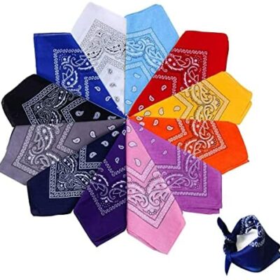 Xutong 12PCS Bandana Bandeau Unisexe Mouchoir, Bande De Cheveux, Foulard, Multicolore Multifonctionnel Style Rétro Coton Accessoires pour Hommes et Femmes, Enfants 55 * 55cm