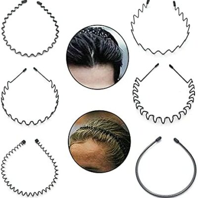 Bandeaux 6 pièces, bandeaux élastiques en métal ondulé, bandeaux accessoires de cheveux de sport, hommes, filles, garçons, enfants - noir