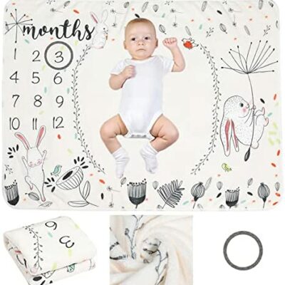 Surakey Couverture mensuelle avec photo pour bébé, tapis de lune pour bébé, cadeau pour nouveau-né fille garçon, couverture mensuelle pour bébé, couverture personnalisée pour fond de bébé, accessoires pour nouveau-né