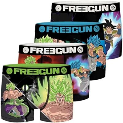 FREEGUN Boxer Homme Broly, Gogeta, Boxer Homme, Dragon Ball Broly, Doux et Durable (Lot de 4)