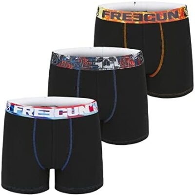 FREEGUN Lot de 3 boxers unis en coton biologique pour homme