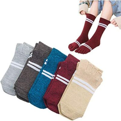 QMMD Chaussettes à 5 orteils pour femme Chaussettes fantaisie à 5 orteils avec orteils multicolores de chats de dessin animé drôle d'animal, tailles 36-40, paire O-5