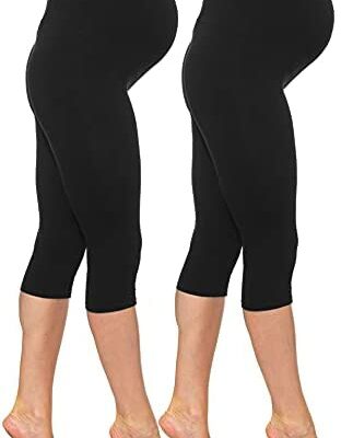 Sibinulo Leggings de maternité pour femme Leggings de maternité en coton Leggings de grossesse et de maternité 3/4 Grossesse Sports de taille multiple