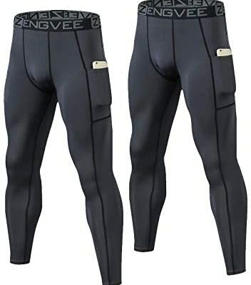 HUAKANG Lot de 2 leggings de sport pour homme Pantalons de compression à séchage rapide et froid avec poches Longs leggings de sport pour la course à pied