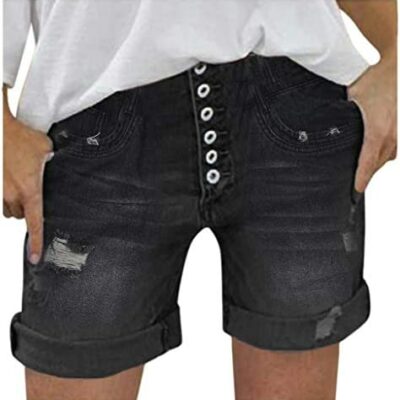 WINJIN Denim Shorts Shorts décontractés pour femmes Mode Bermuda Fashion Summer Short Denim Pantalons Ripped Stripes