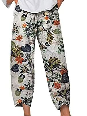 WWricotta Pantalon de plage pour femme - Sarouel décontracté en coton et lin grande taille Pantalon ample classique Pantalon slim Pantalon crayon pour femme pour yoga, fitness