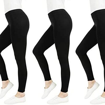 FM London Lot de 3 leggings décontractés pour femme, coupe slim élastique,