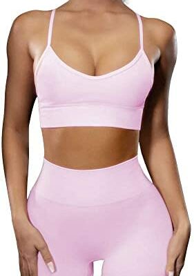 HANERDUN 2 pièces ensemble de vêtements de sport pour femmes soutien-gorge de sport taille haute short maigre couture de remise en forme Yoga vêtements de sport