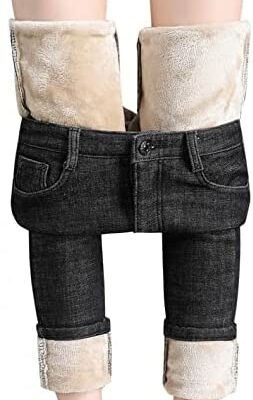 ZEELIY Pantalon chaud en denim pour femme, Leggings chauds doublés en polaire Pantalon d'hiver doublé en peluche épais Leggings en laine de cachemire Pantalon épaissi