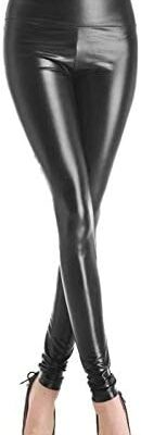 Legging sexy en similicuir PU taille haute pour femme avec poches stretch serré coupe ajustée