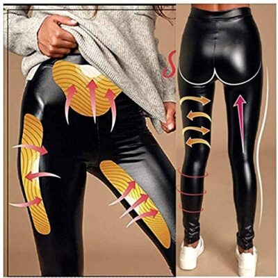 Legging taille haute en similicuir pour femme