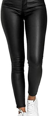 SKYWPOJU Legging de moto en similicuir pour femme Sexy Plus Size Pantalon plissé Leggings