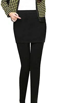 Leggings de hanche doublés de polaire pour femmes hiver Extra épais chaud velours extensible Faux deux pantalons jupe collants Leggings pour femmes grande taille sport noir Leggings pour femmes avec jupe trapèze, CFR02