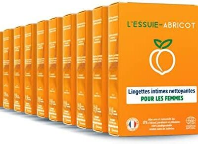 L'Essuie-Abricot - Lingettes Corporelles Féminines Certifiées Biologiques et Biodégradables (Boîte de 10, Boîte de 7) // Hygiène Féminine - Formule Naturelle - 70 Lingettes