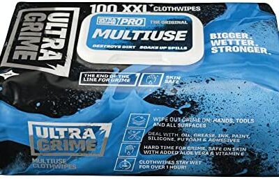 Lingettes nettoyantes multi-usages UltraGrime Pro | Lingettes industrielles pour l'élimination des taches de graisse, d'huile, de peinture et d'encre | Photo haute résolution | CLIPARTO 100 lingettes XXL, 38 cm x 25 cm