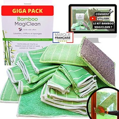 Lot de 10 chiffons, lingettes pour vitres en bambou, lingettes et éponges magiques en microfibre LAVABLES PREMIUM - Les serviettes ne marquent pas et résistent à la poussière pour le lavage de voiture, la vaisselle brillante, l'acier inoxydable, les verres, les motos