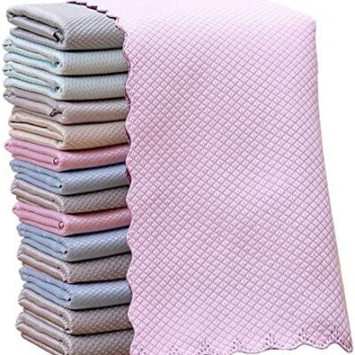 Lot de 15 chiffons de nettoyage, chiffons de nettoyage en microfibre, chiffons de nettoyage ménager de cuisine, lingettes en microfibre lavables, chiffons en microfibre multi-usages 30 x 40 cm