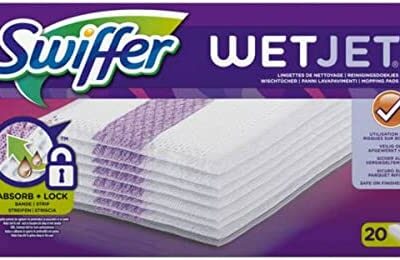 Swiffer Wetjet Chiffons de vadrouille, paquet de 20, antibactérien, recharge, élimine les traces et la poussière