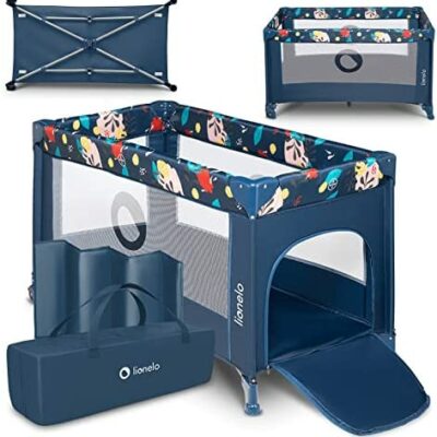 Parc LIONELO Stefi Cot, jusqu'à 15 kg, entrée latérale, protection contre le pliage accidentel LockGuard, système de pliage rapide, sac de transport