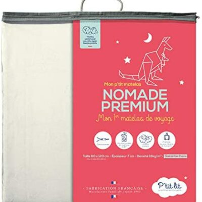 P'tit Lit - Matelas de Voyage Bébé Premium - Pliable - 60x120 cm - Epaisseur 7 cm : Doux et confortable - Pliable : Idéal pour couchage d'appoint - Déhoussable - Oeko Tex® - Fabriqué en France