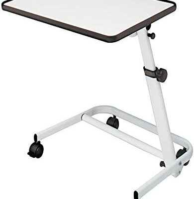 Table de chevet Queraltó, pliable, inclinable, avec roues et freins, pour personnes alitées ou handicapées, plateau blanc diffusion assistée 44x57 cm