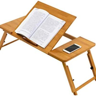 SHYM Table Pliante 100% Bambou Pliable Petit Déjeuner Servant Plateau de Lit pour Ordinateur Portable avec "Pliage Inclinable Hauteur Réglable" Compact Pique-Nique Extérieur Léger