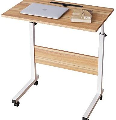 sogesfurniture Table d'appoint mobile pour lit d'ordinateur portable Hauteur réglable, 60*40cm Petite table d'appoint mobile avec roulettes et fentes d'étagère, Chêne 05#3-60OK-BH