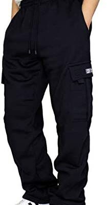 Ni_ka Pantalon multi-poches pour homme Taille élastique Vêtements de sport Entraînement Pantalon de jogging ample Pantalon de survêtement avec cordon de serrage Jogging Noir Rouge Tailles M à 5XL