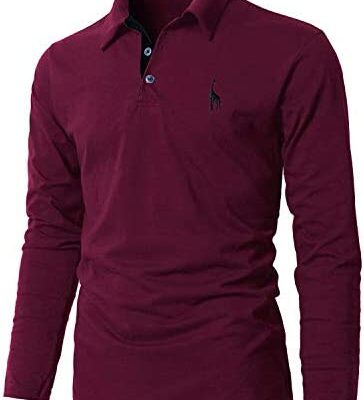 GHYUGR Polo à manches longues pour homme Motif girafe T-shirt brodé S-2XL