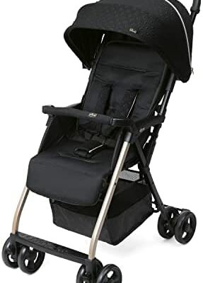 Canne de marche bébé Chicco OHlalà 3 ultralégère, compacte, pliable, inclinable, de la naissance à 15kg, avec grand panier, y compris habillage pluie et toit rétractable - noir re_lux