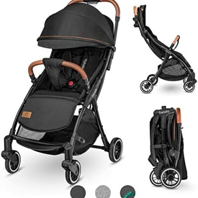 LIONELO Julie One Poussette canne pliable légère et compacte avec moustiquaire, sac de transport, auvent avec fenêtre, repose-pieds dossier, réglable jusqu'à 22 kg