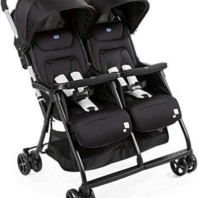 Poussette double béquille Chicco OHlalà, légère inclinable et pliable, poussette jumelle, de la naissance à 15 kg, fermeture compacte, y compris habillage pluie, auvent rétractable - nuit