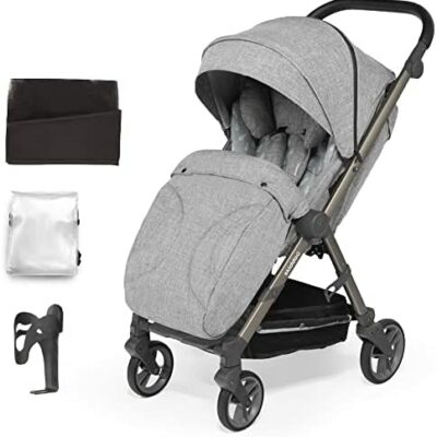 skiddoü Hamac Léger Poussette Mell, Poussette De Voyage Pliable, Poussette Enfant, Roues Rembourrées, Dossier Réglable, Moustiquaire, Housse De Pluie, Max 22kg, Gris Clair