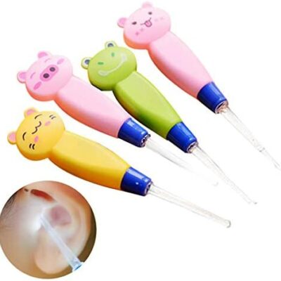 Amycute Lot de 4 cuillères de nettoyage d'oreille éclairées, soins des oreilles, cuillères de nettoyage propres avec cuillère éclairée, outils de soin des oreilles, enfants adultes (couleurs aléatoires)