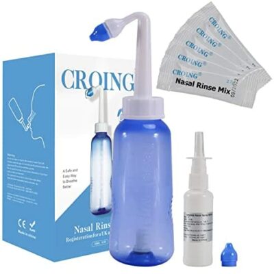 CROING - 40 Sachets de Sel + 1 x Flacon Lavage Nasal (300ml) + 1 x Flacon Vaporisateur Nasal (50ml) - Rinçage Sinus / Rinçage Nasal / Neti Pot / Kit Douche Nasale