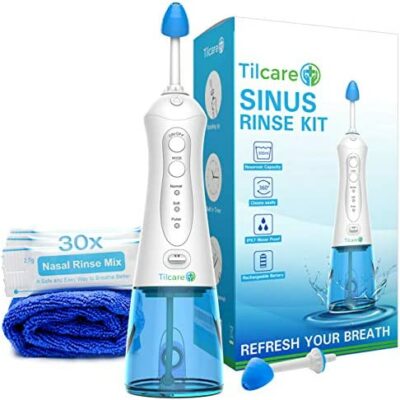 Tilcare Nasal Rinse Kit - Kit de rinçage nasal parfait pour le soulagement des sinus et des allergies - Neti Pot électrique - Livré avec une serviette et 30 sachets de sel