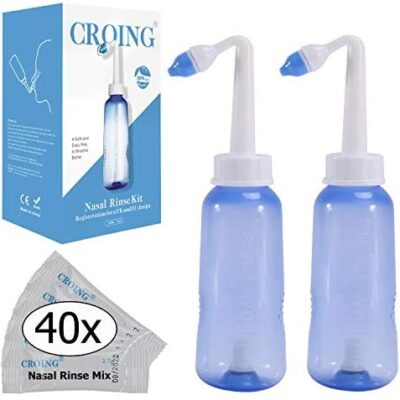 CROING - 2 x Flacons + 40 x Sel - Kit Rinçage Nasal / Sinus / Rinçage Sinus / Rinçage Nasal / Rinçage Nasal / Pot Neti / Douche Nasale