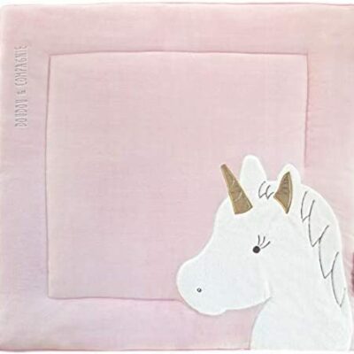 Doudou et Compagnie - Tapis d'Eveil Bébé - Tapis de Jeu Licorne - Rose/Or - 100 x 100 cm - Carré - Tapidou - DC3318