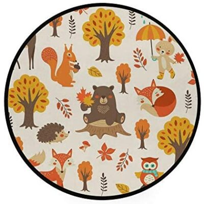 Orediy 92cm rond doux mousse tapis forêt Animal léger enfants tapis de jeu salon chambre tapis de Yoga