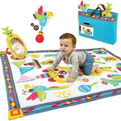 YOOKIDOO - Tapis de jeu géant pour bébé - Tapis d'éveil bébé - Tapis de sol rembourré épais et doux - Comprend un hochet musical et un miroir - Tapis pliable et transportable - Cadeau pour les bébés de 0 à 12 mois