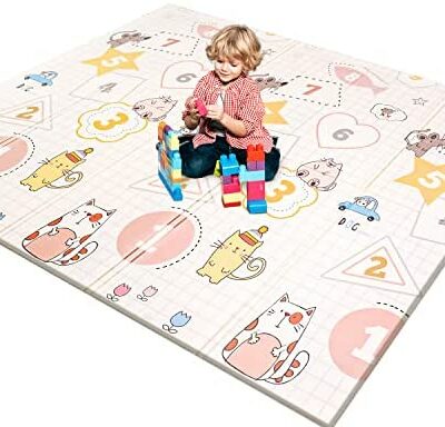 KIDOOLA Tapis de jeu en mousse double face de qualité supérieure, idéal pour bébé, tout-petit, nouveau-né, ventre doux, imperméable, facile à nettoyer, pliable, grand et épais (2 types)