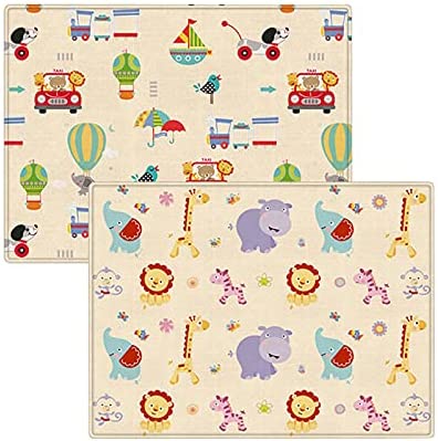 Syina 180 x 150 cm Tapis de jeu pour bébé Tapis de sol épais pliable imperméable pour chambre d'enfant Grand tapis rectangulaire avec motif de dessin animé bébé