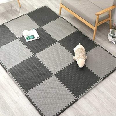 TONGQU Tapis de jeu pour bébé, Tapis de jeu en mousse pour bébé, Tapis de sol de puzzle portable - Idéal pour la protection des sols Sports Yoga Salle de jeux, Noir + Gris, 40