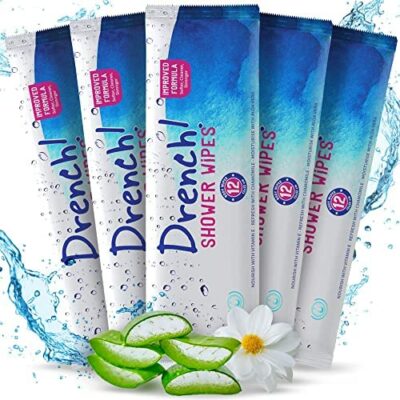 BOISSON!Lingettes nettoyantes pour le corps pour adultes et seniors - Gel douche sans rinçage - Passe au micro-ondes pour les douches sèches - Lot de 5