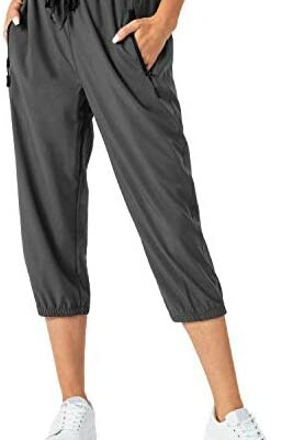 Butrends Pantalon de jogging léger pour femme Pantalon 3/4 long Séchage rapide Pantalon de survêtement court Pantalon de randonnée décontracté avec poches zippées Leggings pour femme