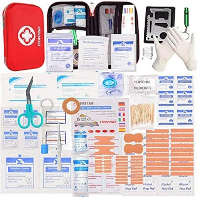 HONYAO Trousse de Premiers Secours, Mini Trousse Médicale, 200 Pièces Trousse d'Urgence de Survie en Plein Air pour Auto Maison Travail Voyage Camping Randonnée et Sports de Plein Air