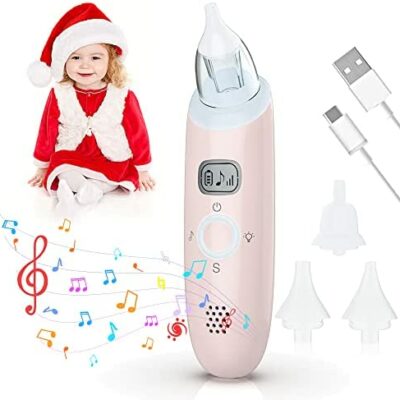 Skyfie Bébé Aspirateur Nasal, Bébé Aspirateur Nasal 3 Modes Électrique Fly Cleaner avec Silicone Snot Buse, Rechargeable Enfants Musique Nez Reniflant Lumière Douce, (Rose)