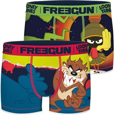 FREEGUN Taz Boxer pour homme, Marvin, Slip pour homme, Looney Tunes, ajustement agréable et parfait (lot de 2)